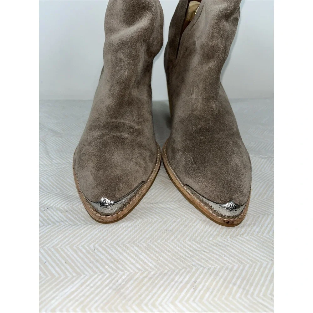 Jeffrey Campbell Women Cromwell Taupe Suede Leather Western Cut Out Bootie Sz 10